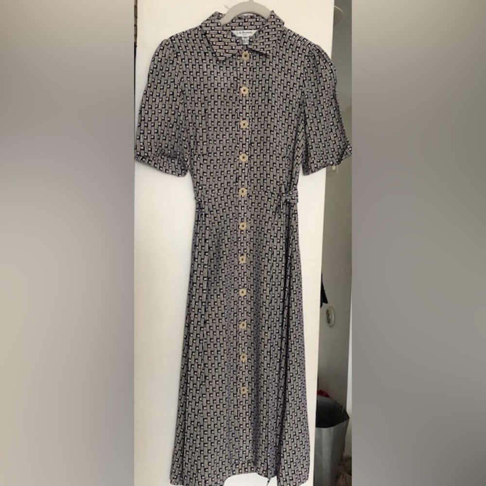 LK Bennett Black and Cream Geometric Midi Dress